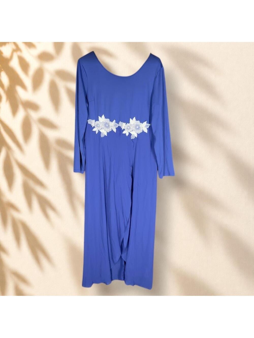 Unbranded Jumpsuit Women XL Blue Floral Zipper Long Sleeve Straight Casual